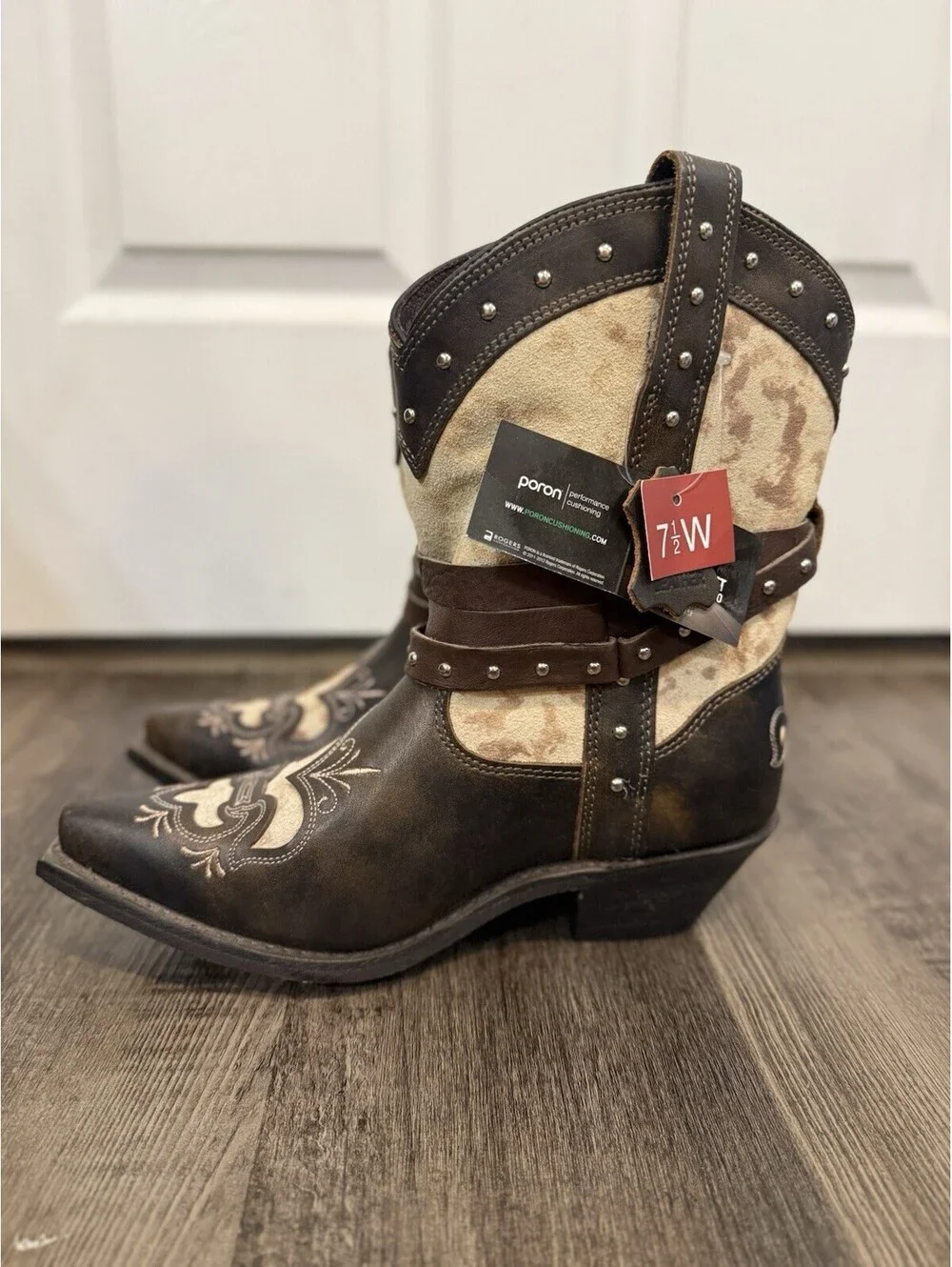 Rockin Country Collection Brown Leather Cowgirl Boots Women's Size 7.5 W NWT